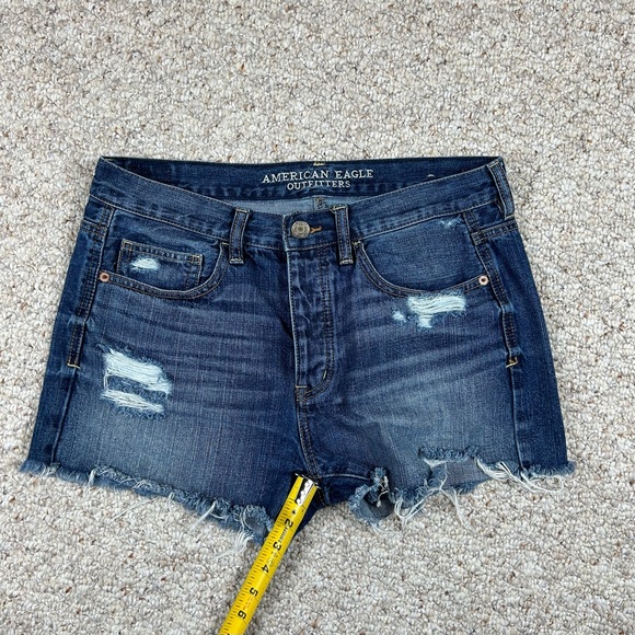 American Eagle Hi Rise Jean Shorts Womens 4 Button Fly Distressed Blue Denim - Picture 10 of 10